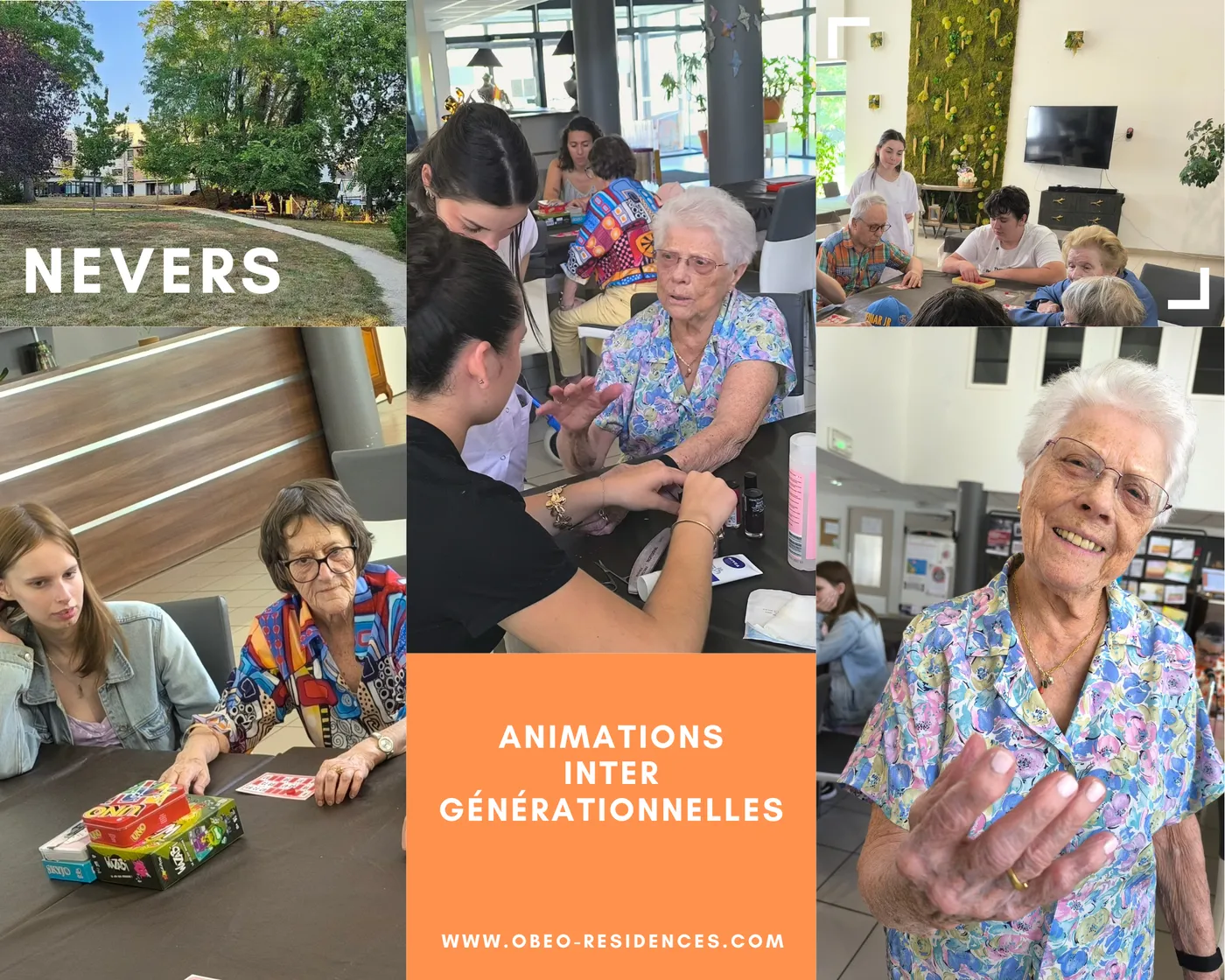 Montage des animations intergénérationnelles de Nevers : une jeune bénévole accompagne une résidente à la table de jeux