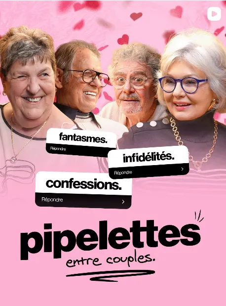 Capture d'une publication sur les réseaux sociaux : quatre seniors hilares sous le titre « pipelettes entre couples »
