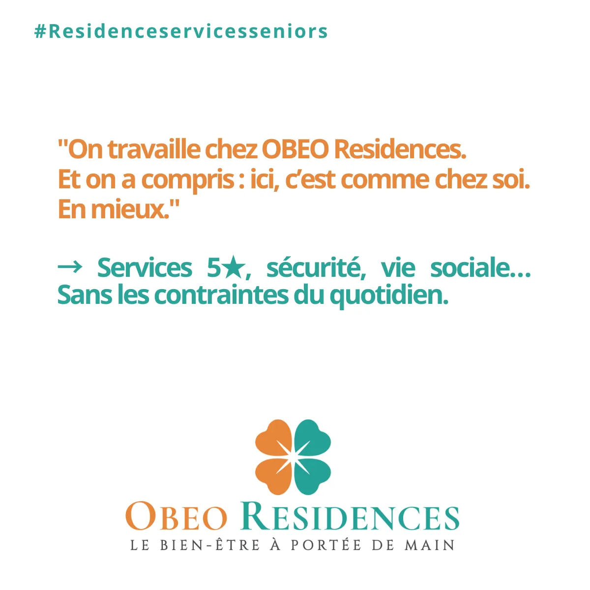 Visuel citant un membre de l'équipe pour qui la résidence, c'est comme chez soi, en mieux